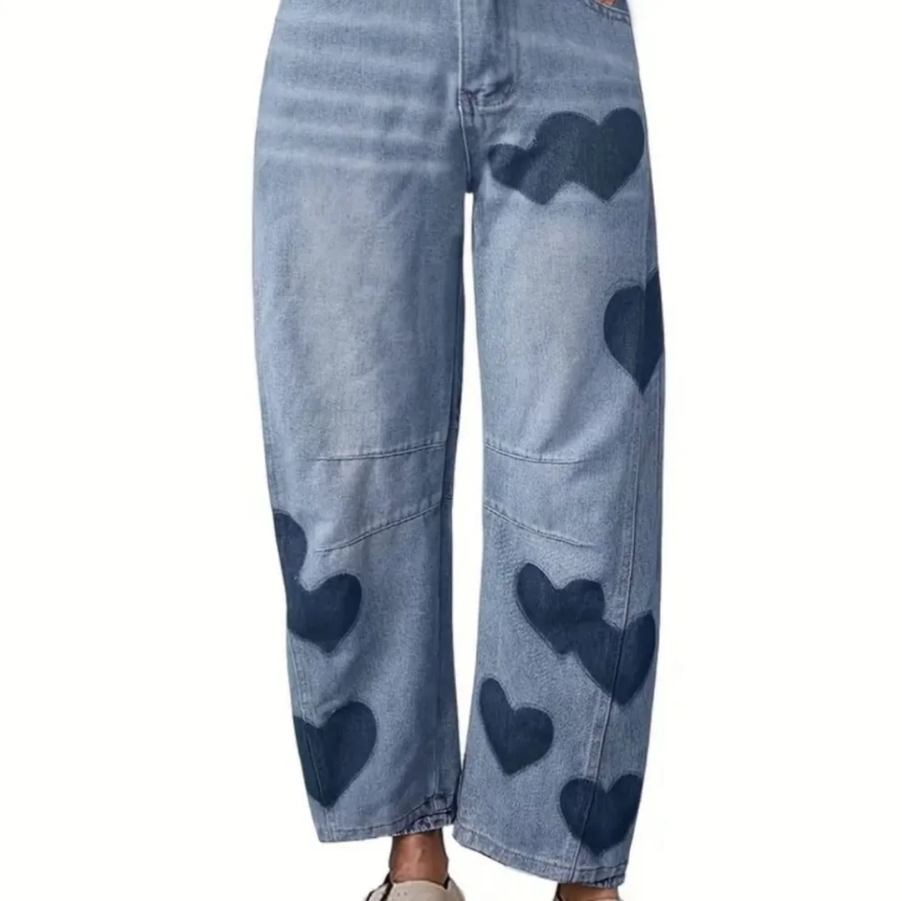 Blue Heart Patterned Women's Jeans - Picture 6 of 8